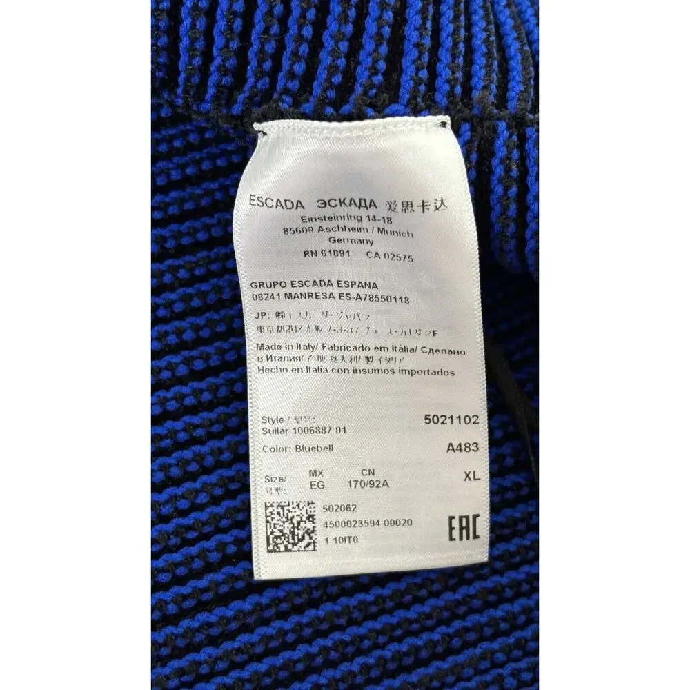 Escada Womens Blue Short Cap Sleeve A Line Dress Round Neck Knit Size XL Black